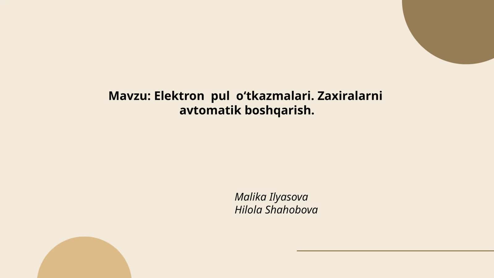 Elektron pul oʻtkazmalari. Zaxiralarni avtomatik boshqarish