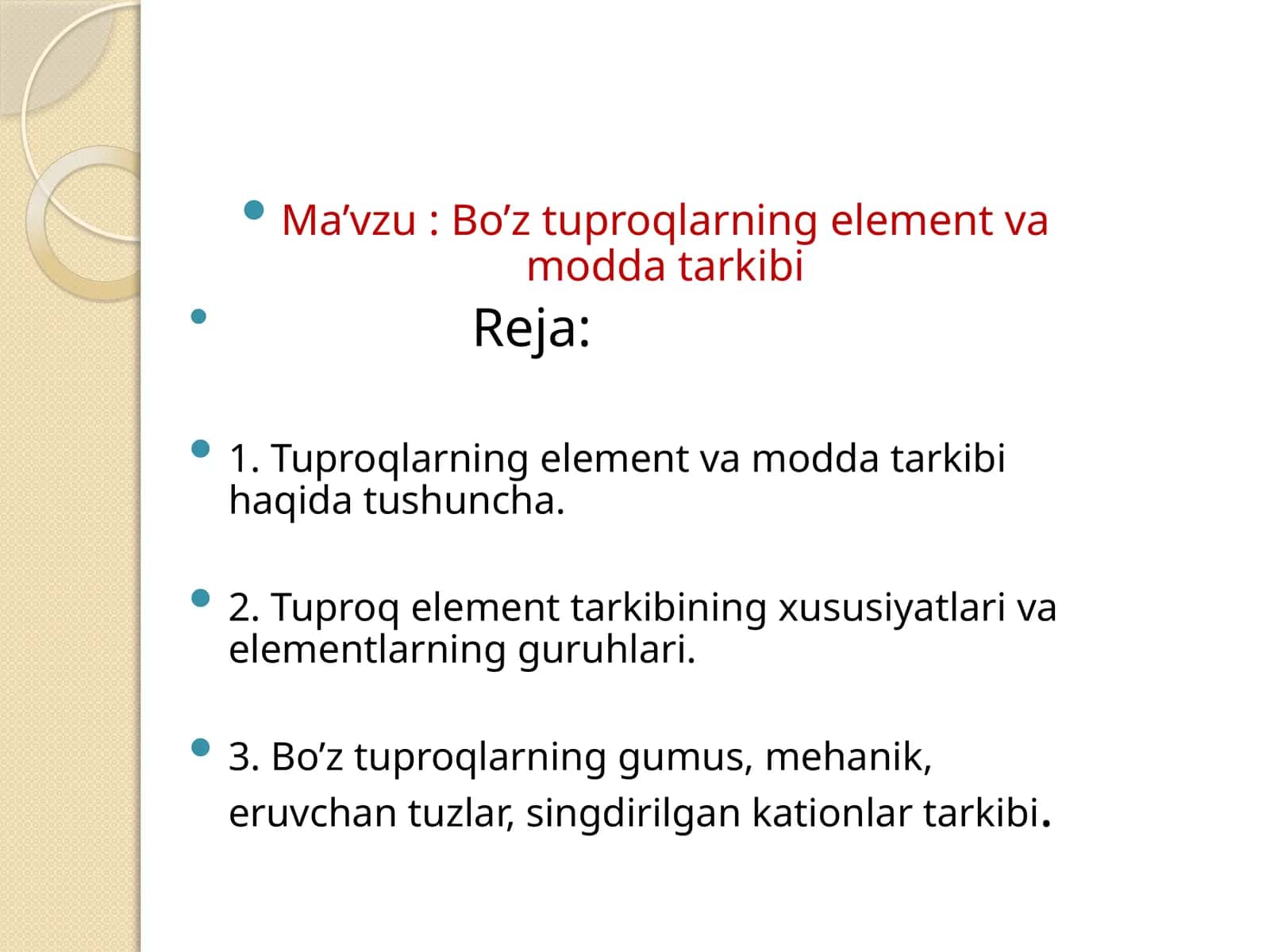 Bo’ztuproqlarning element va moddat tarkibi