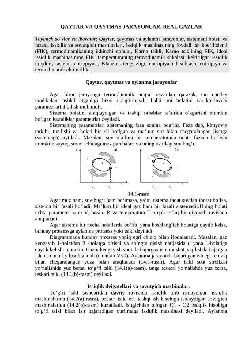 QAYTAR VA QAYTMAS JARAYONLAR