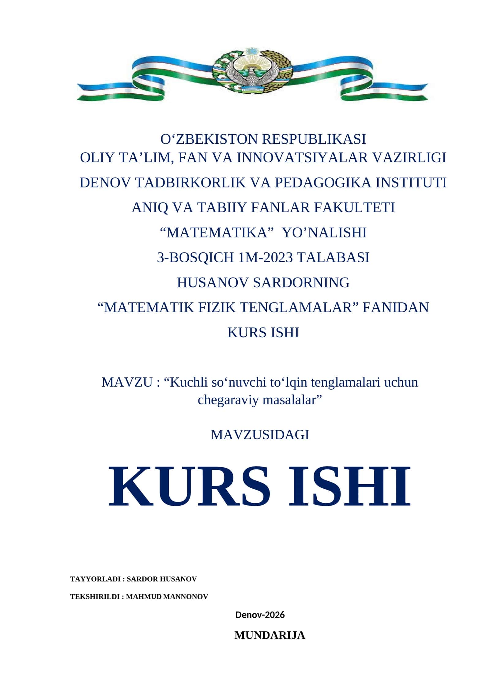 KUCHLI SONUVCHI TO'LQIN TENGLAMALARI UCHUN MASALALAR
