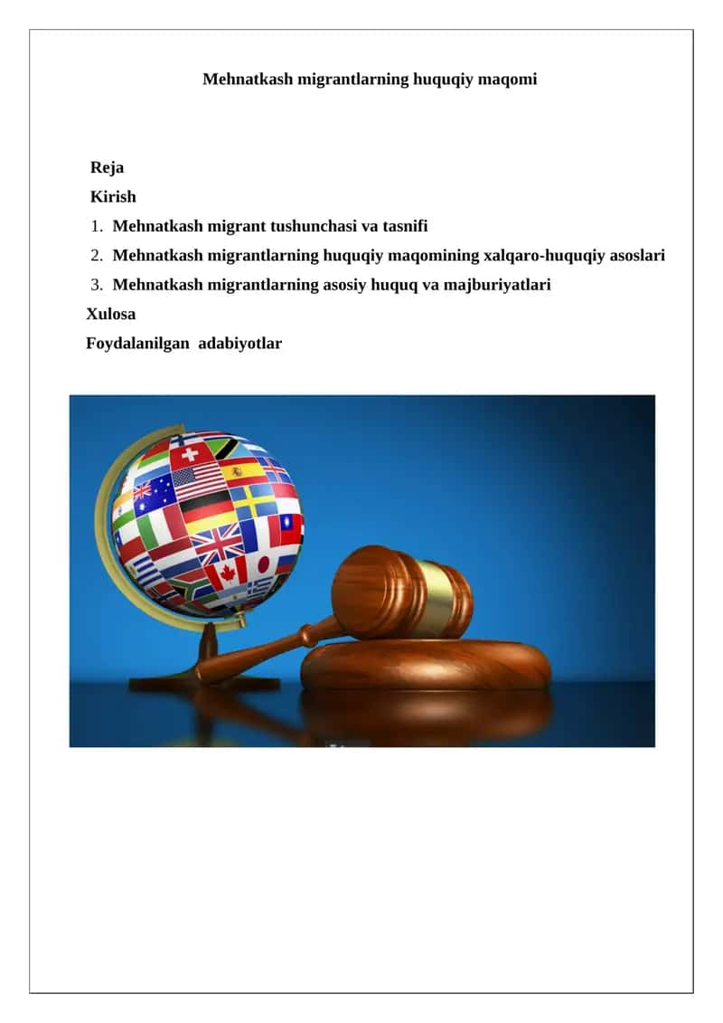 Mehnatkash migrantlarning huquqiy maqomi