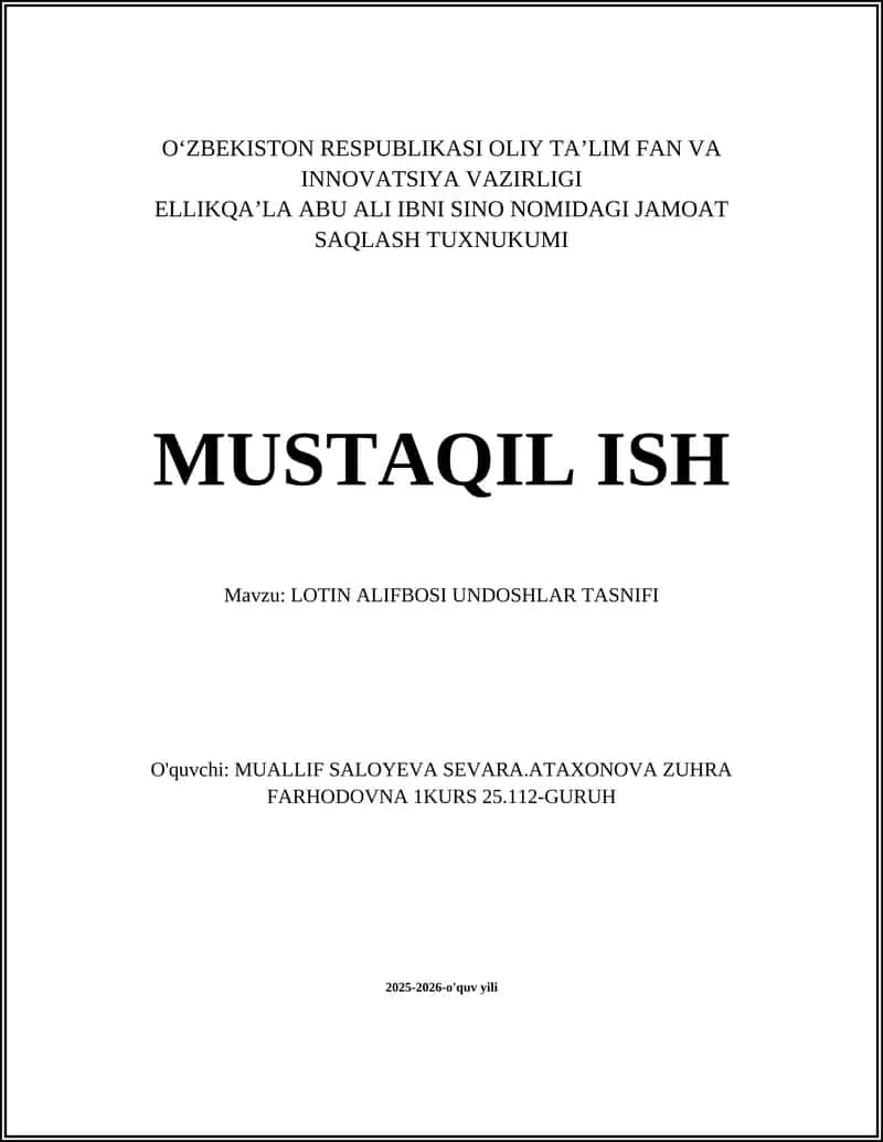 LOTIN ALIFBOSI UNDOSHLAR TASNIFI