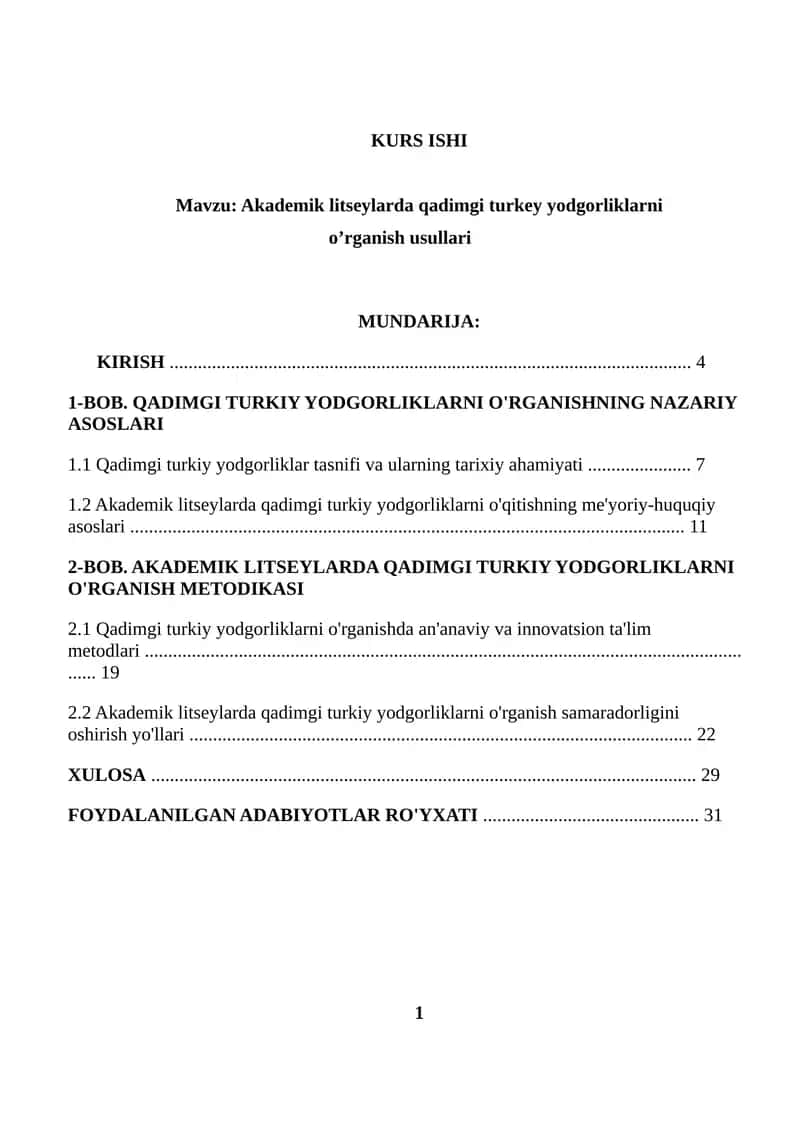 Akademik Litseylarda Qadimgi Turkiy Yodgorliklarni O'rganish Usullari
