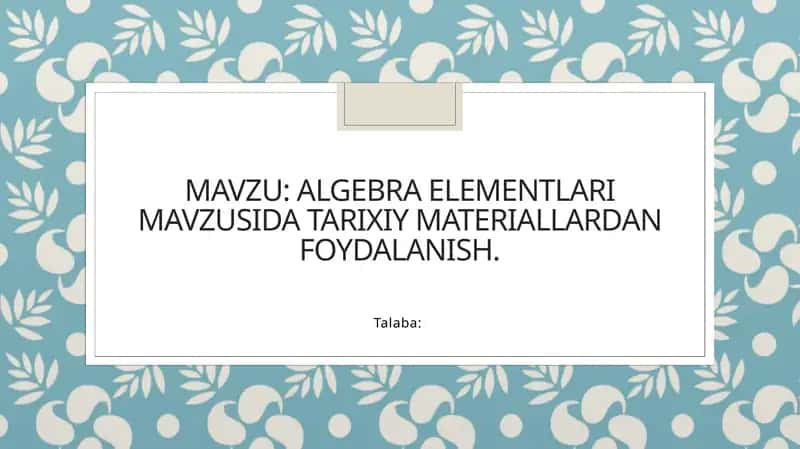 ALGEBRA ELEMENTLARI