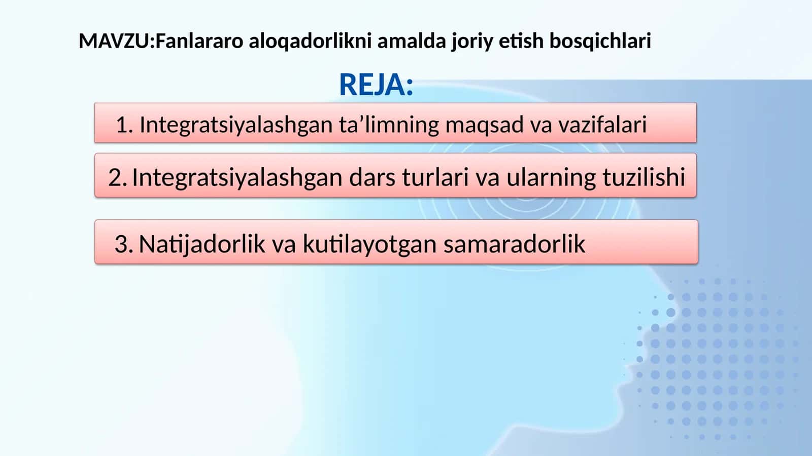 Fanlararo aloqadorlikni amaldagi joriy etish bosqichlari