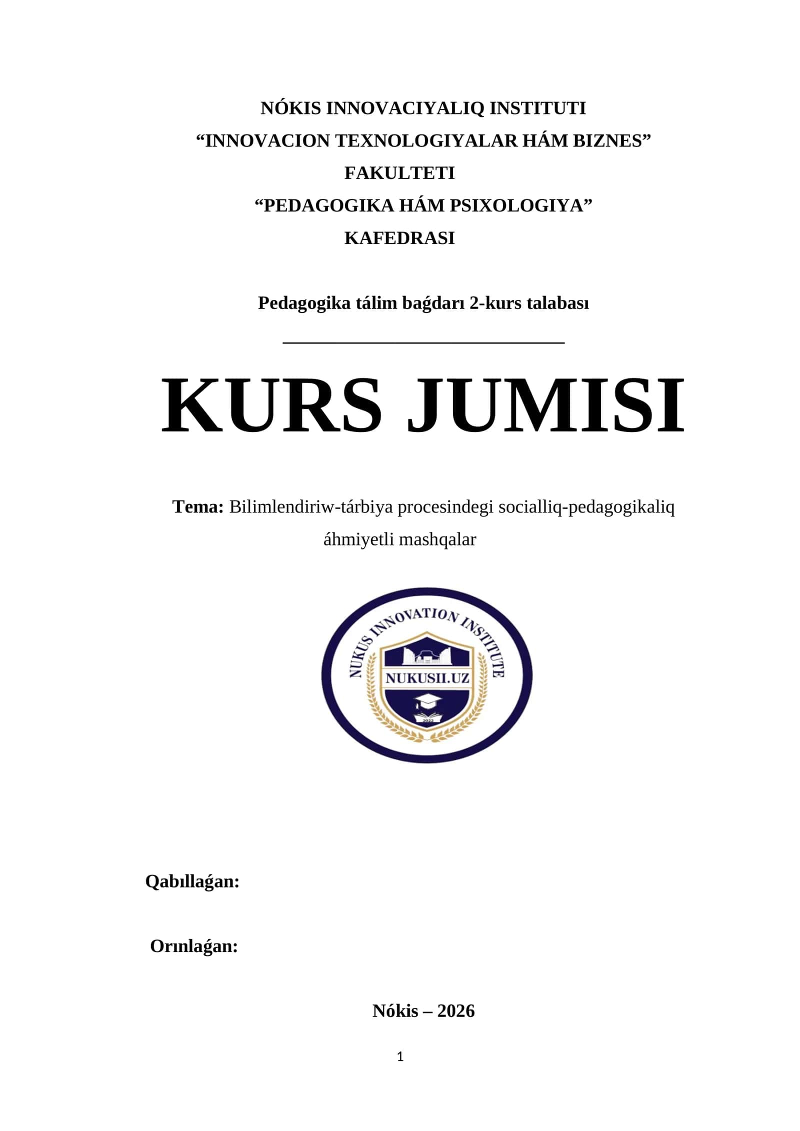 Bilimlendiriw-tárbiya procesindegi socialliq-pedagogikaliq áhmiyetli mashqalar