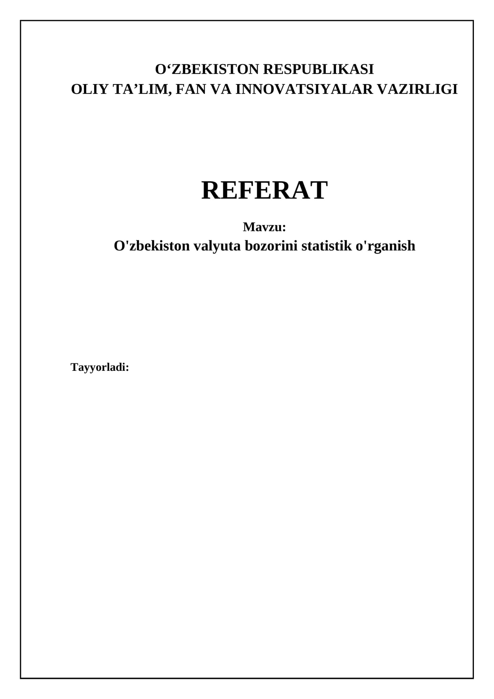 O'zbekiston valyuta bozorining statistik tahlili
