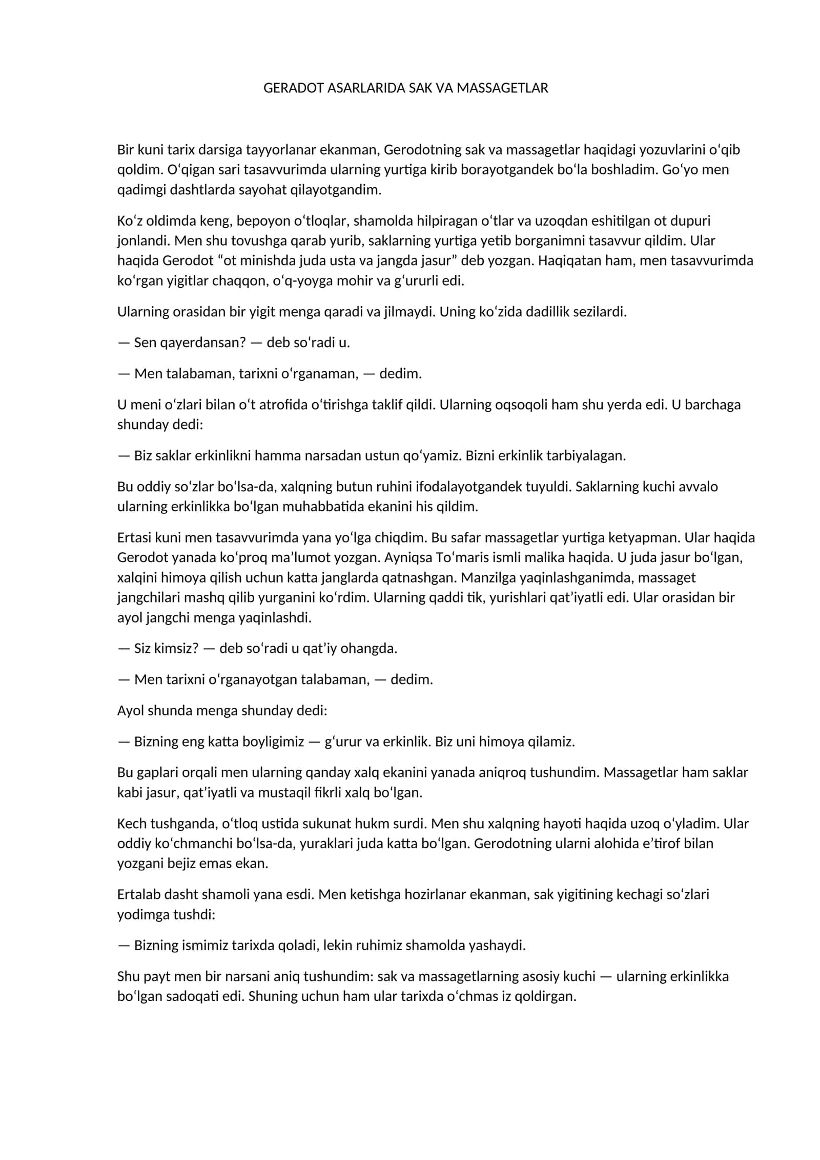 GERODOT ASARLARIDA SAK VA MASSAGETLAR