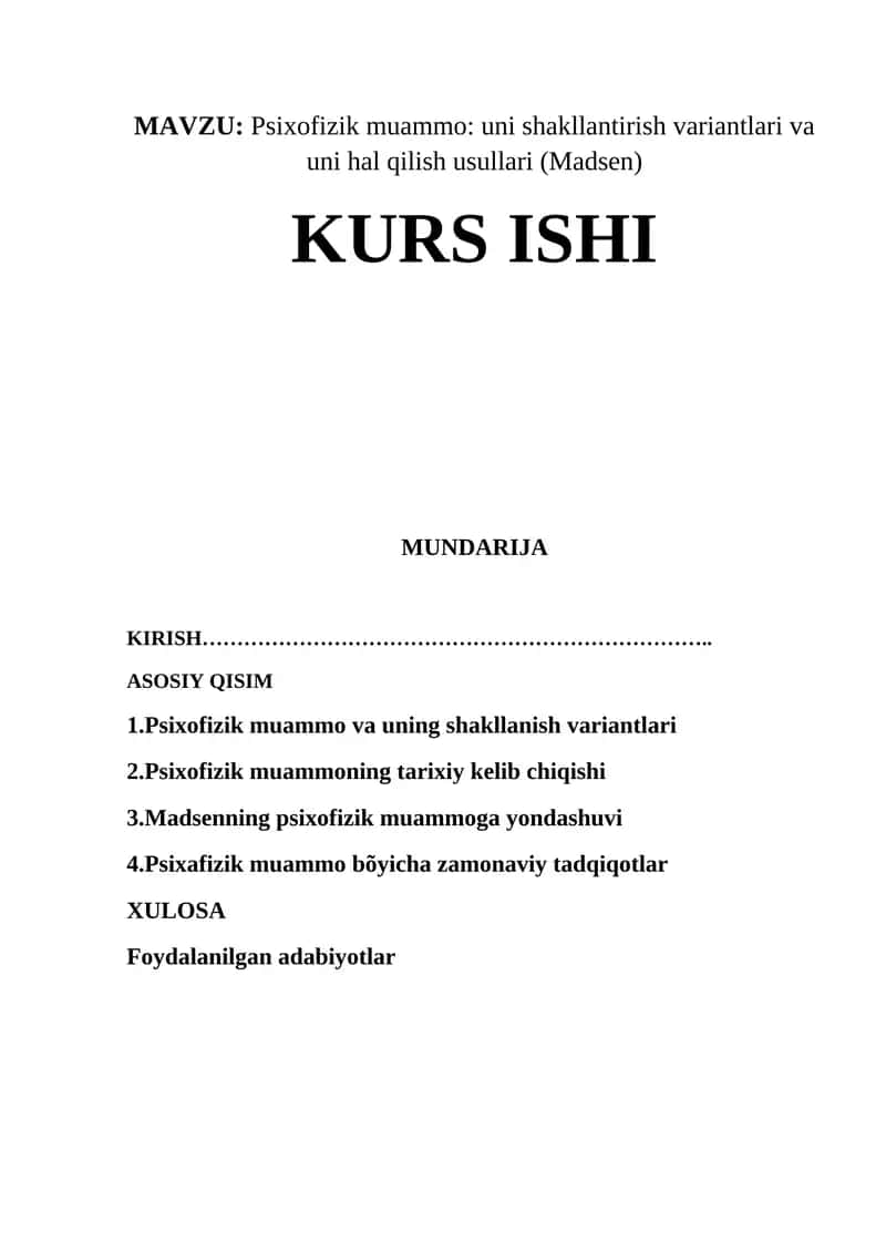 Psixofizik muammo: uni shakllantirish variantlari va uni hal qilish usullari (Madsen)