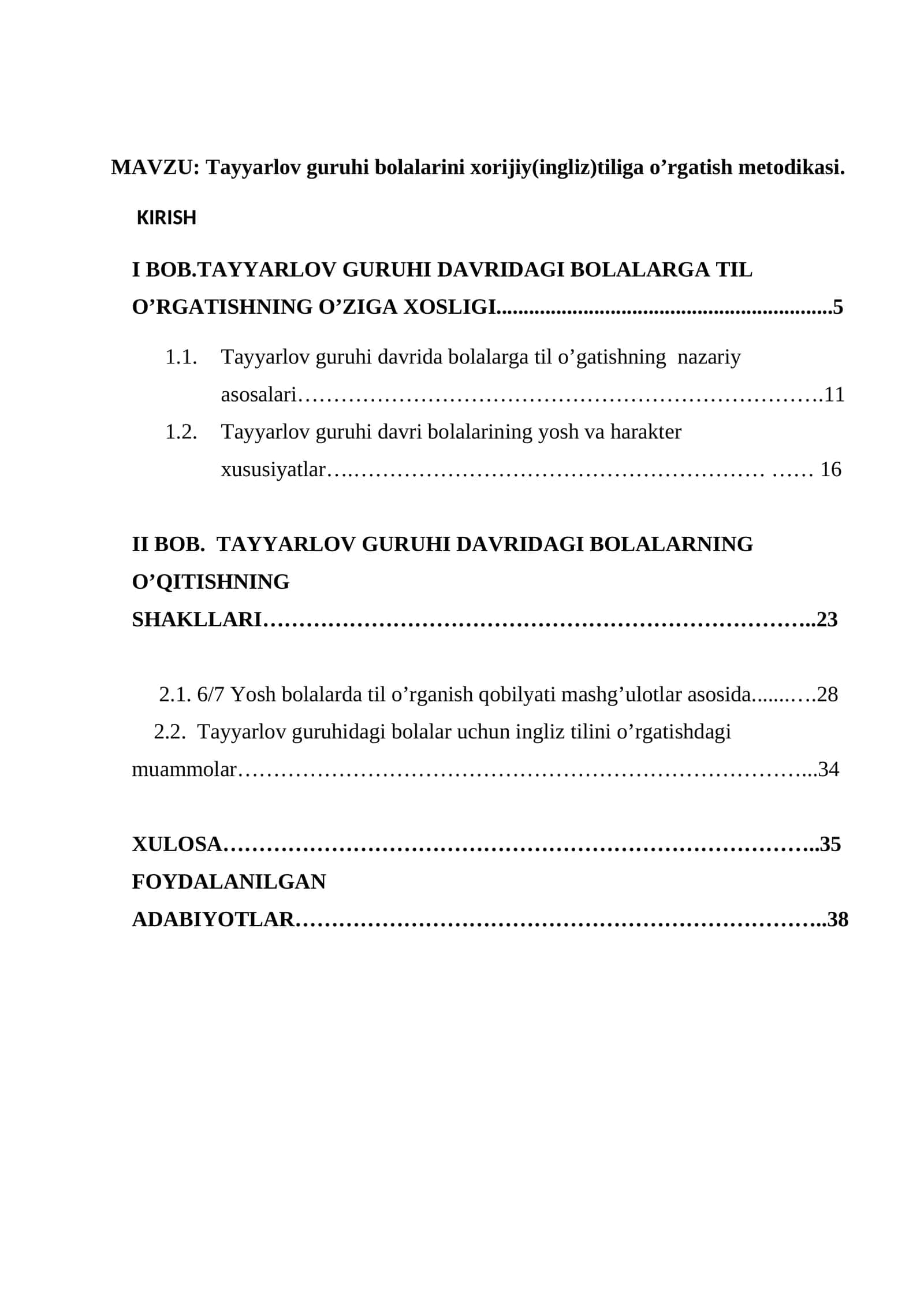 Tayyarlov guruhi bolalarini xorijiy(ingliz)tiliga o’rgatish metodikasi