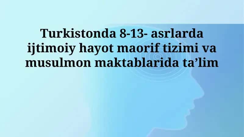 Turkistonda 8-13- asrlarda ijtimoiy hayot maorif tizimi va musulmon maktablarida taʼlim