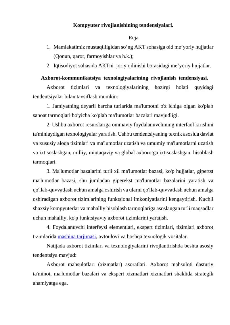 Axborot-kommunikatsiyatexnologiyalariningrivojlanish tendensiyalari