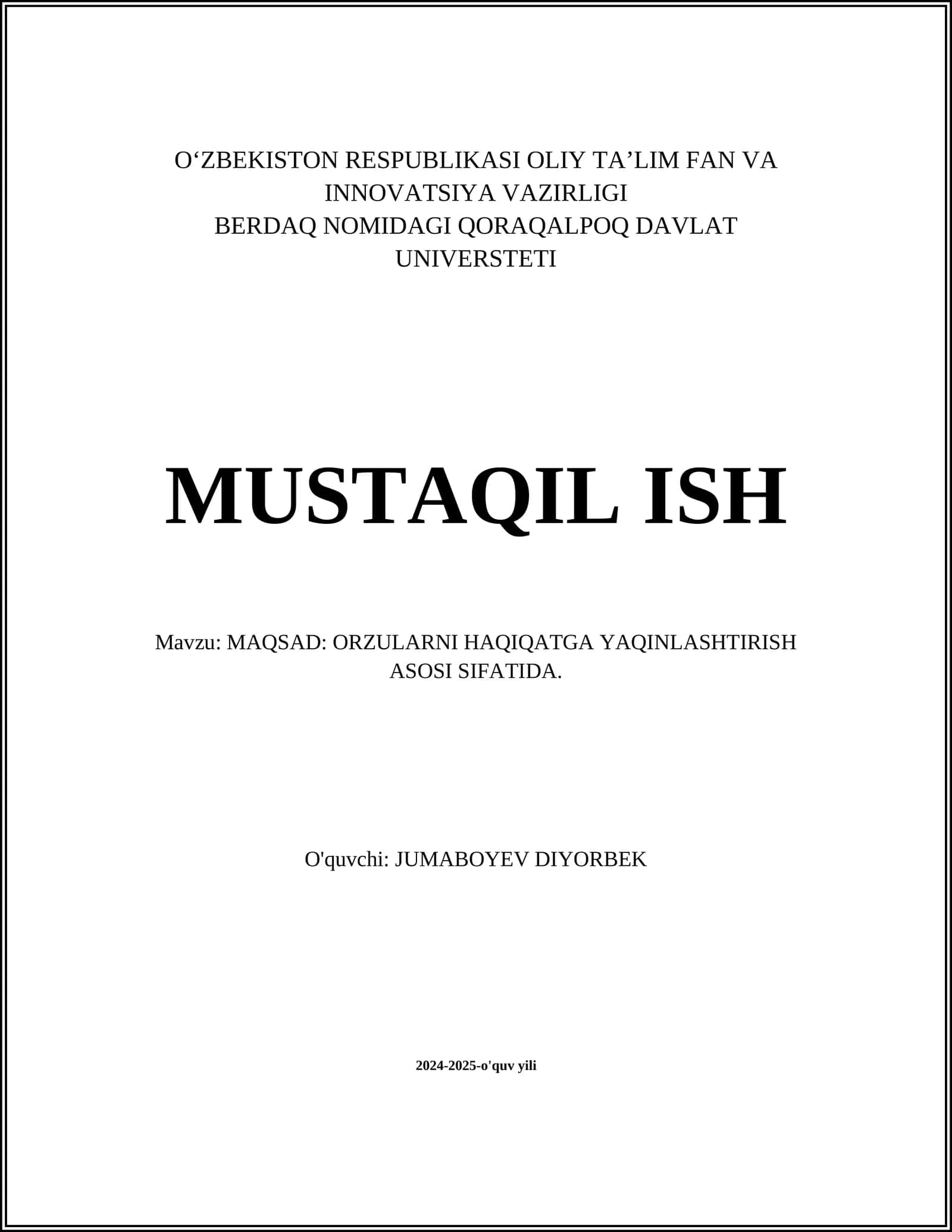 MAQSADNING MOHIYATI VA UNI QO'LLASH