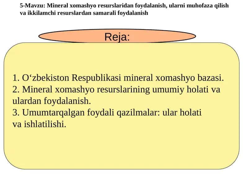 O‘zbekiston Respublikasi mineral xomashyo bazasi