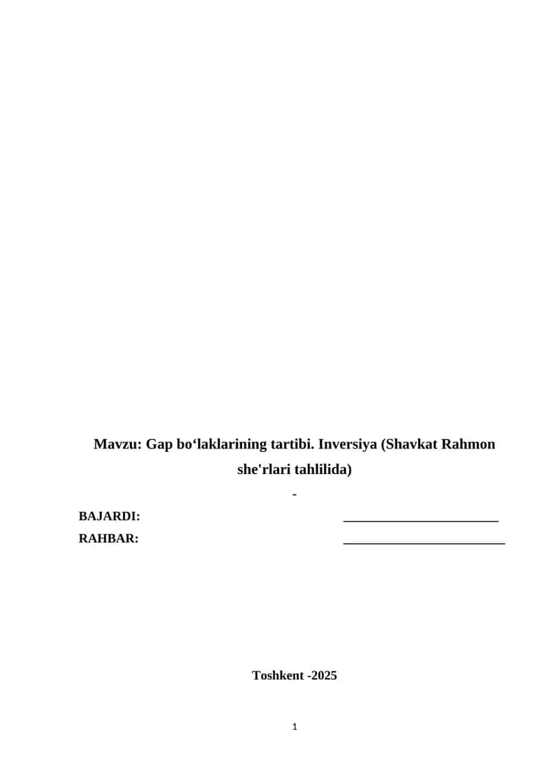 Gap bo‘laklarining tartibi. Inversiya (Shavkat Rahmon she'rlari tahlilida)