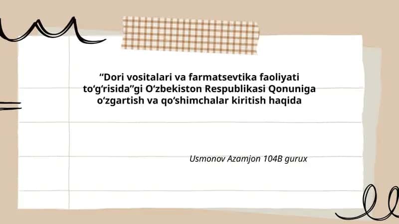 “Dori vositalari va farmatsevtika faoliyati to‘g‘risida”gi O‘zbekiston Respublikasi Qonuniga o‘zgartish va qo‘shimchalar kiritish haqida