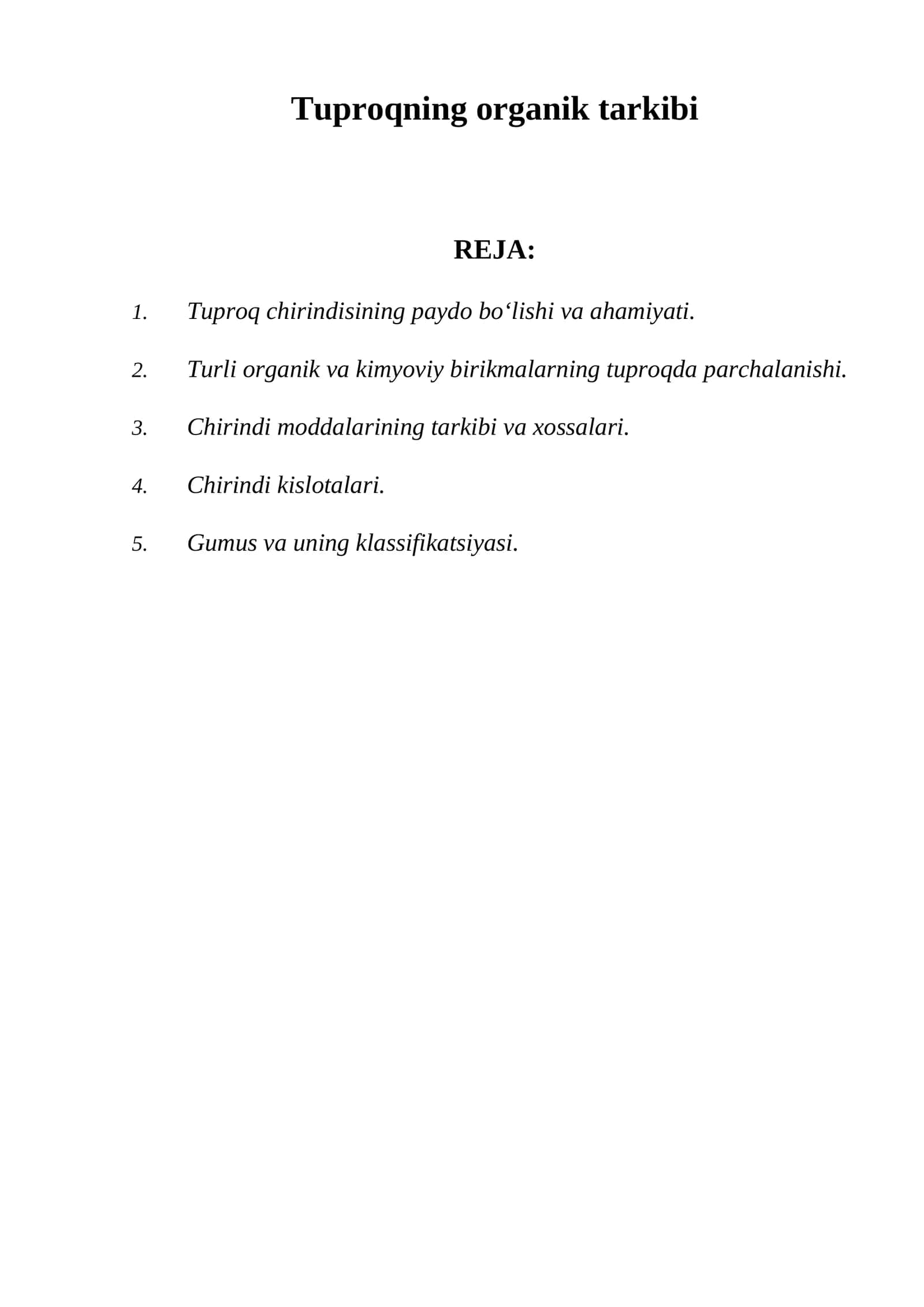 Tuproqning organik tarkibi