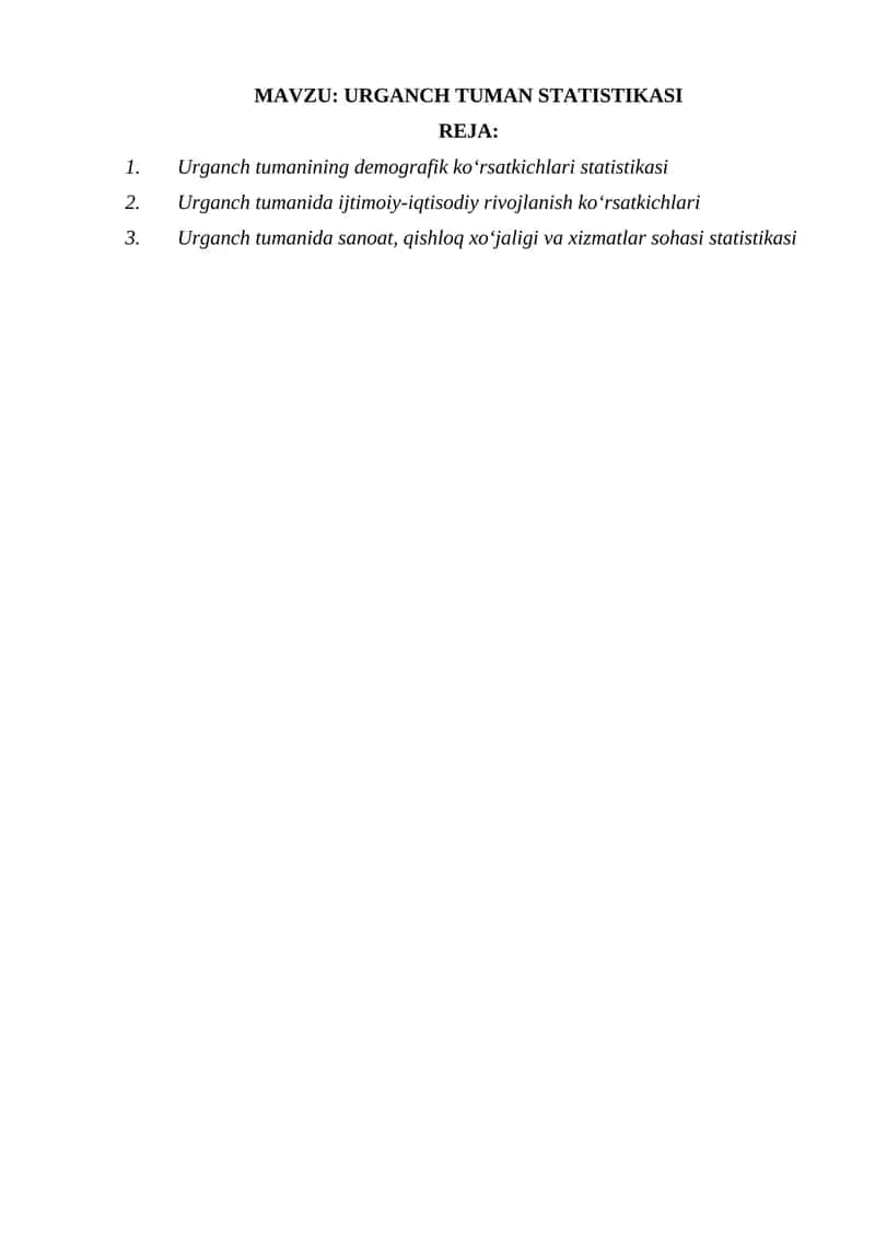 Urganch Tuman Statistikasi