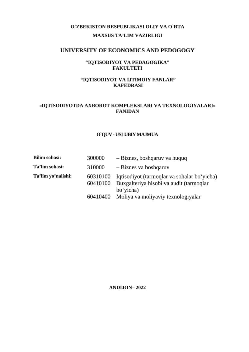 Iqtisodiyotda axborot komplekslari va texnologiyalari