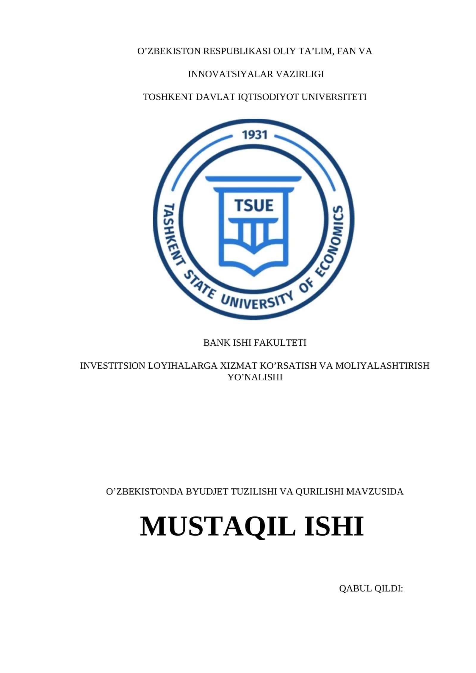 O’ZBEKISTONDA BYUDJET TUZILISHI VA QURILISHI