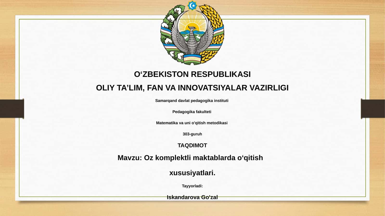 Oz komplektli maktablarda o‘qitish xususiyatlari