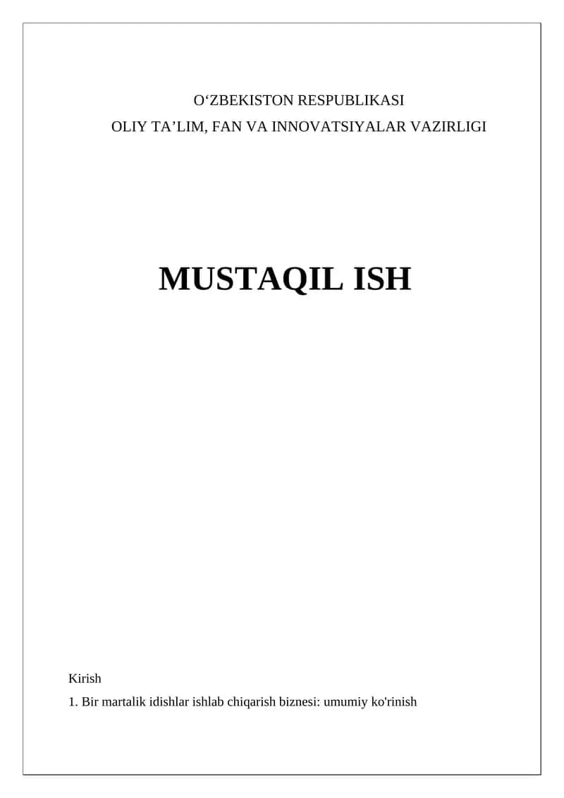 Bir martalik idishlar ishlab chiqarish biznesi