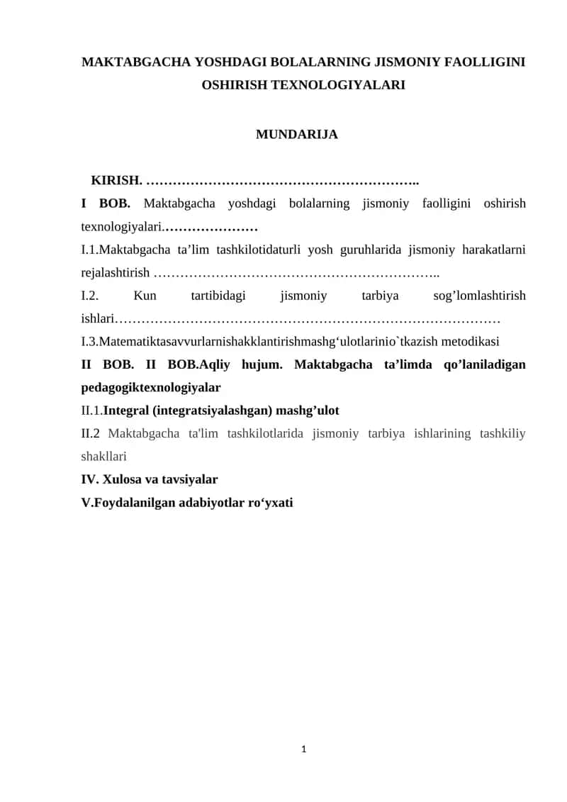 Maktabgacha Yoshdagi Bolalarning Jismoniy Faolligini Oshirish Texnologiyalari