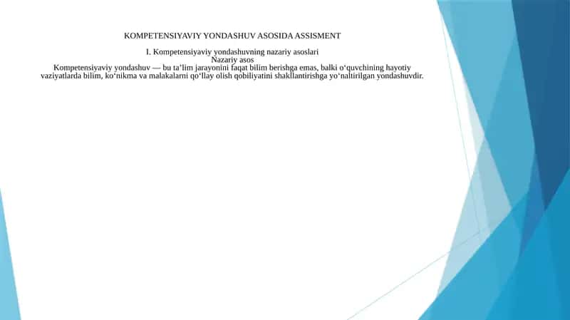 Kompetensiyaviy yondashuv asosida assessmenti