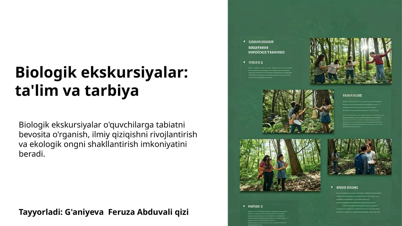 Biologik ekskursiyalar: ta'lim va tarbiya
