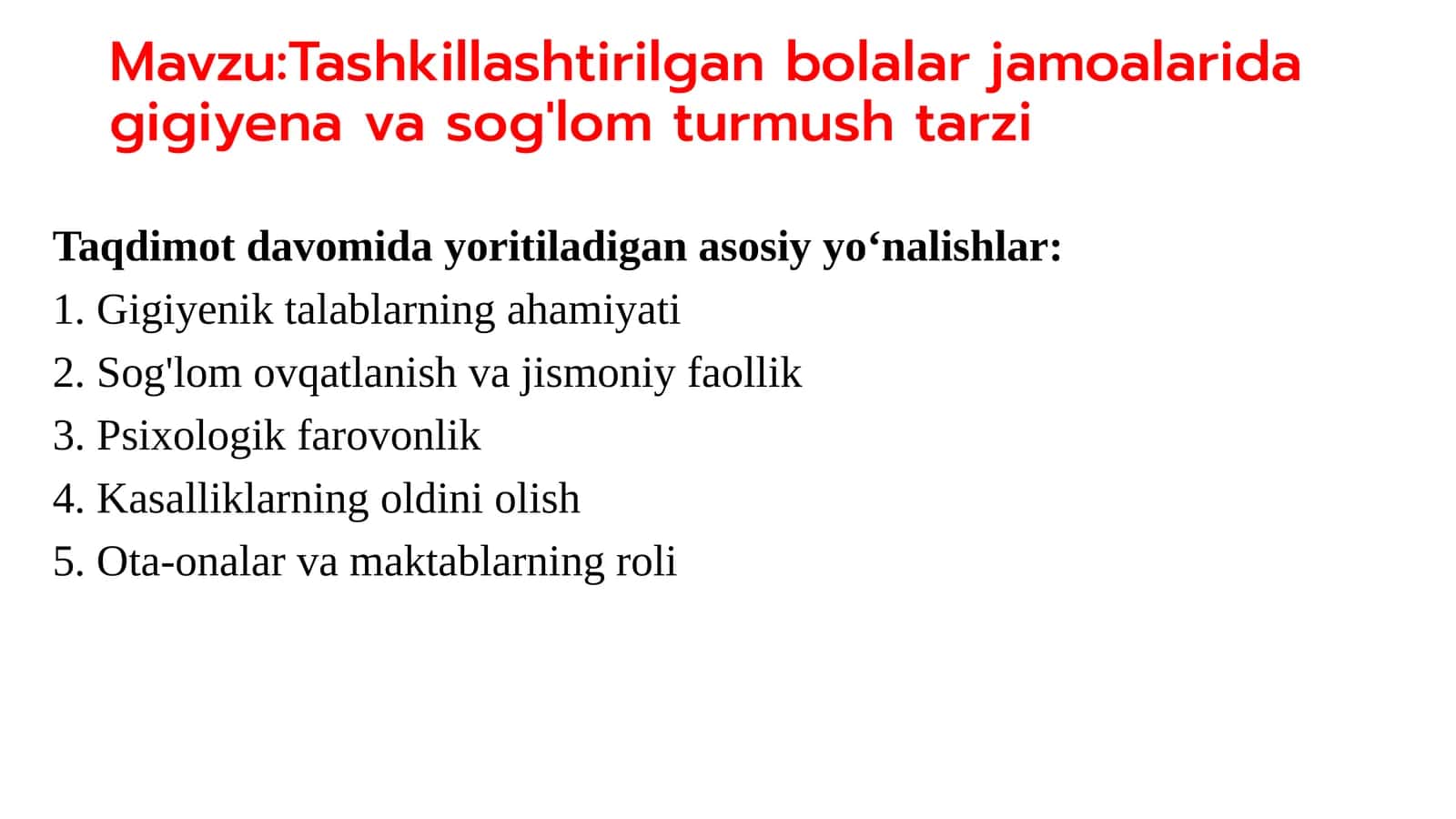 Tashkillashtirilgan bolalar jamoalarida gigiyena va sog'lom turmush tarzi