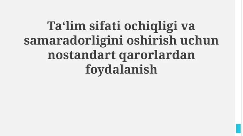 Ta'lim sifatini baholashda nostandart yechimlar