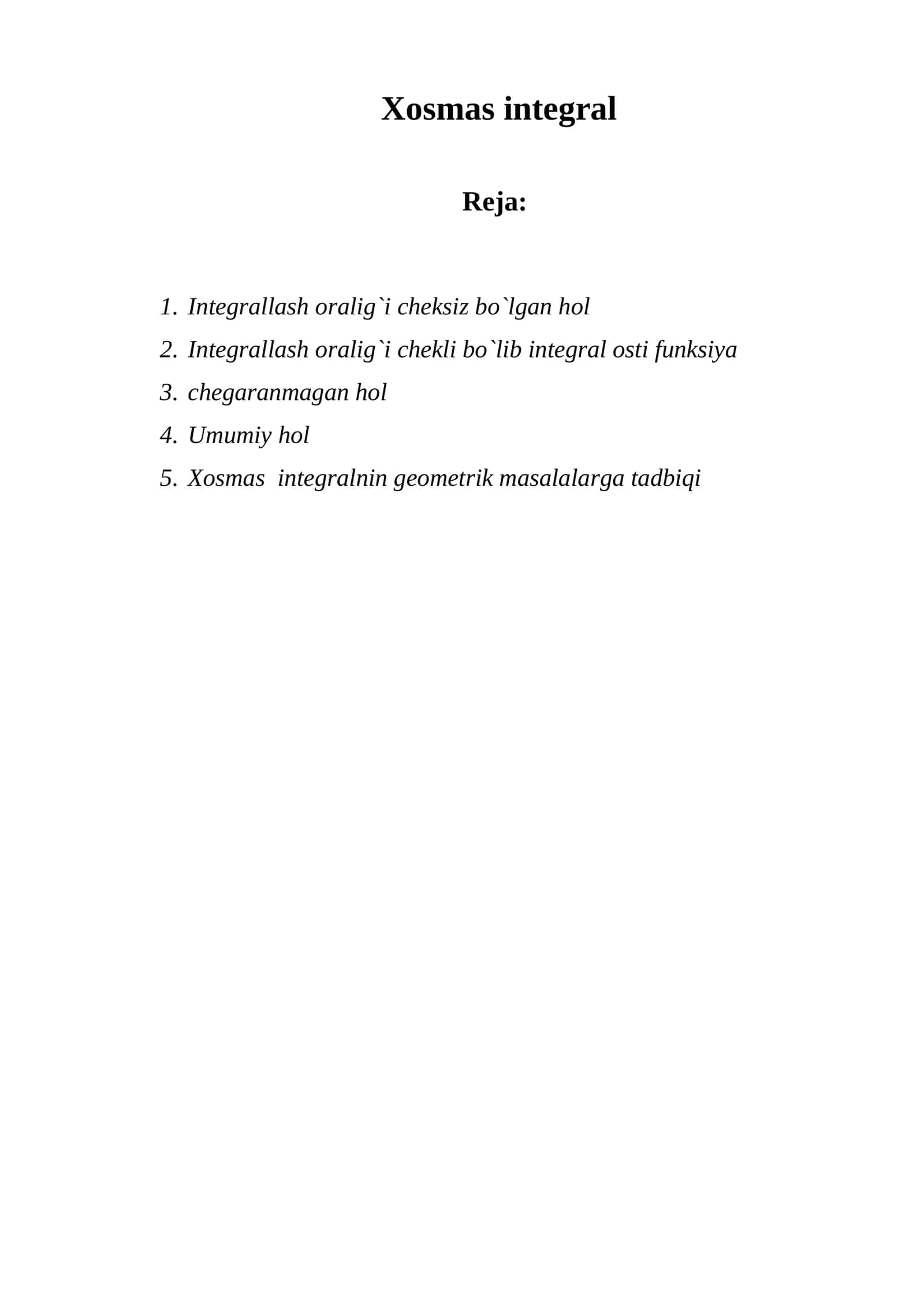 Xosmas integral