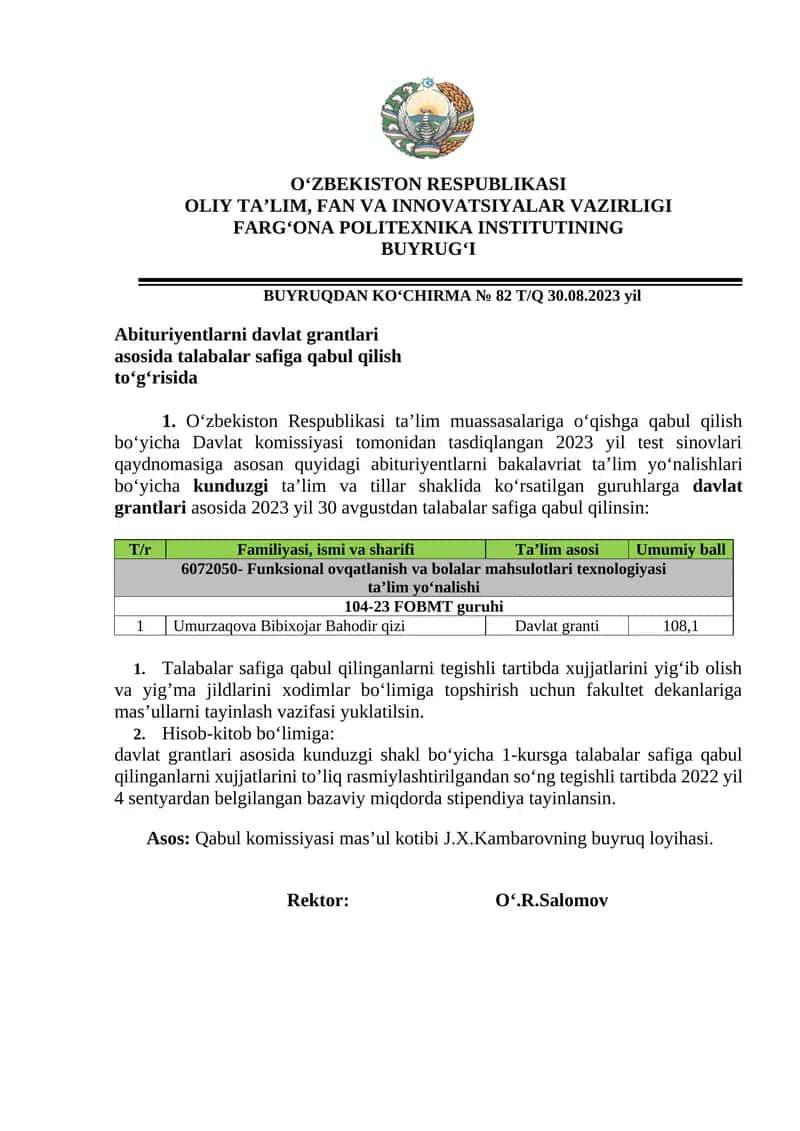 Funksional ovqatlanish va bolalar mahsulotlari texnologiyasi