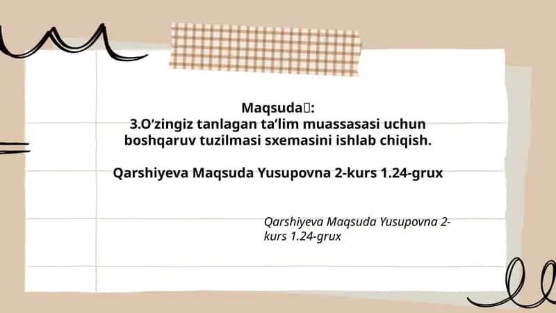 O‘zingiz tanlagan ta’lim muassasasi uchun boshqaruv tuzilmasi sxemasi