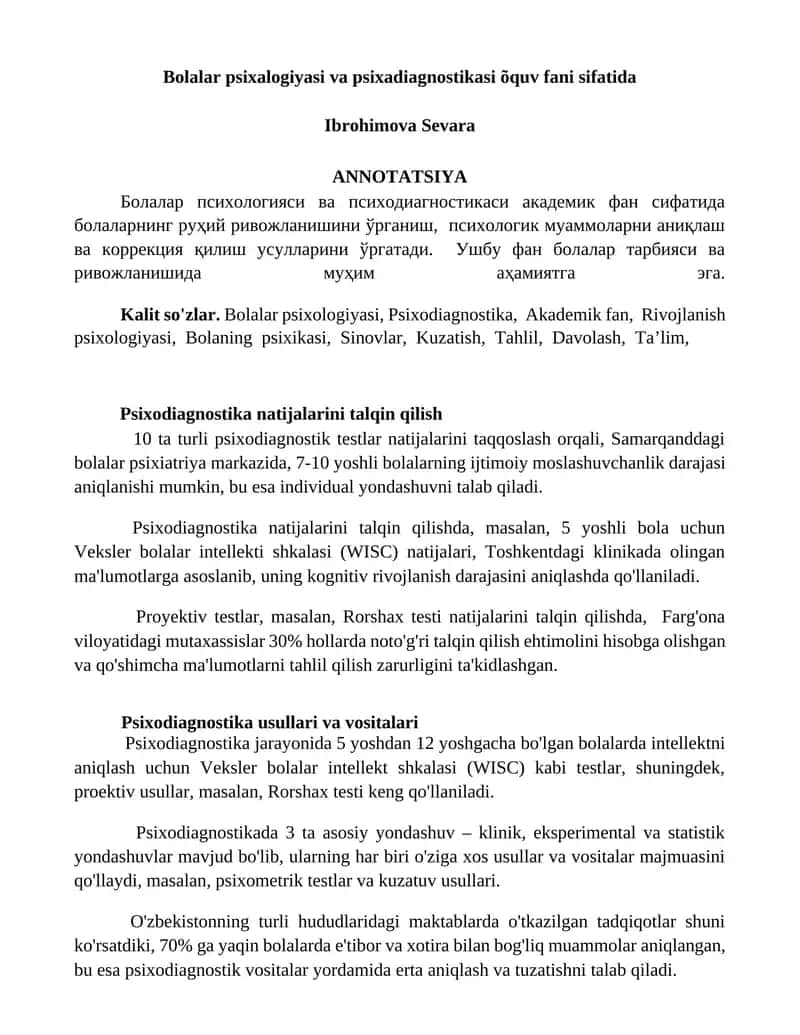 Болалар психологияси ва психодиагностикаси