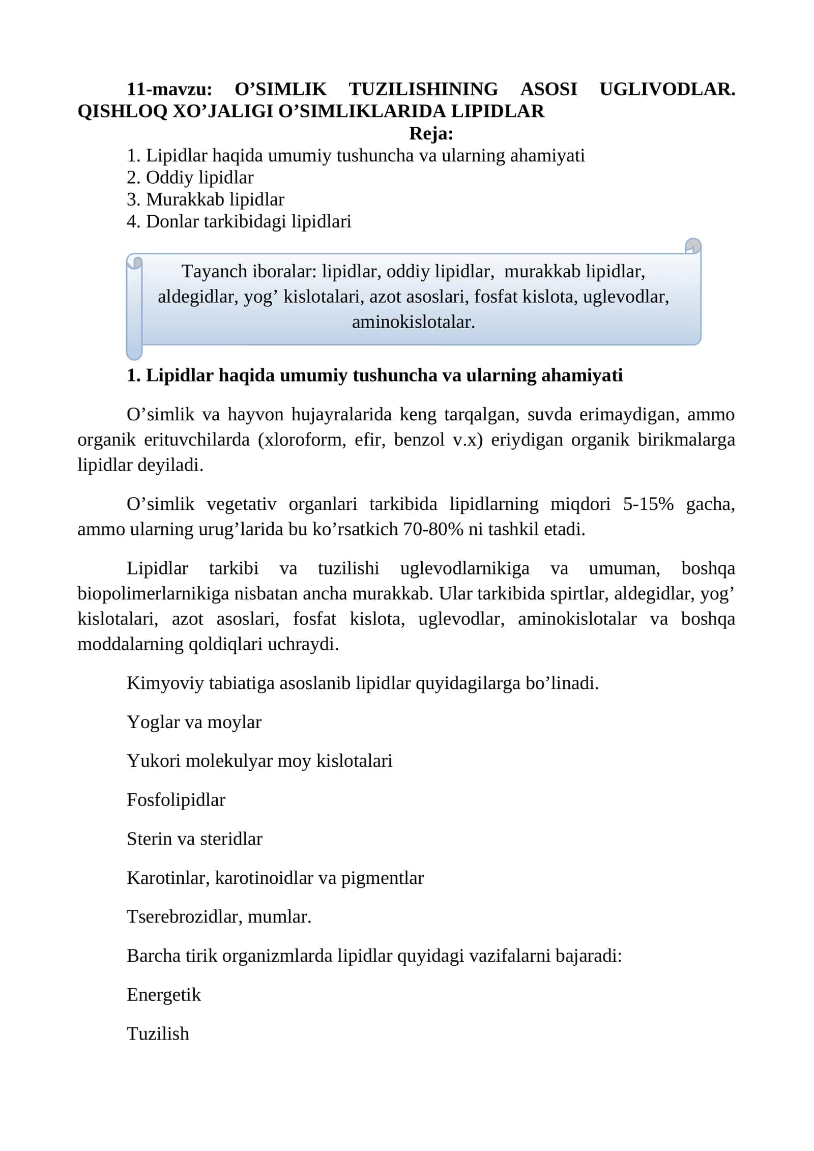 O'SIMLIK TUZILISHINING ASOSI UGLIVODLAR