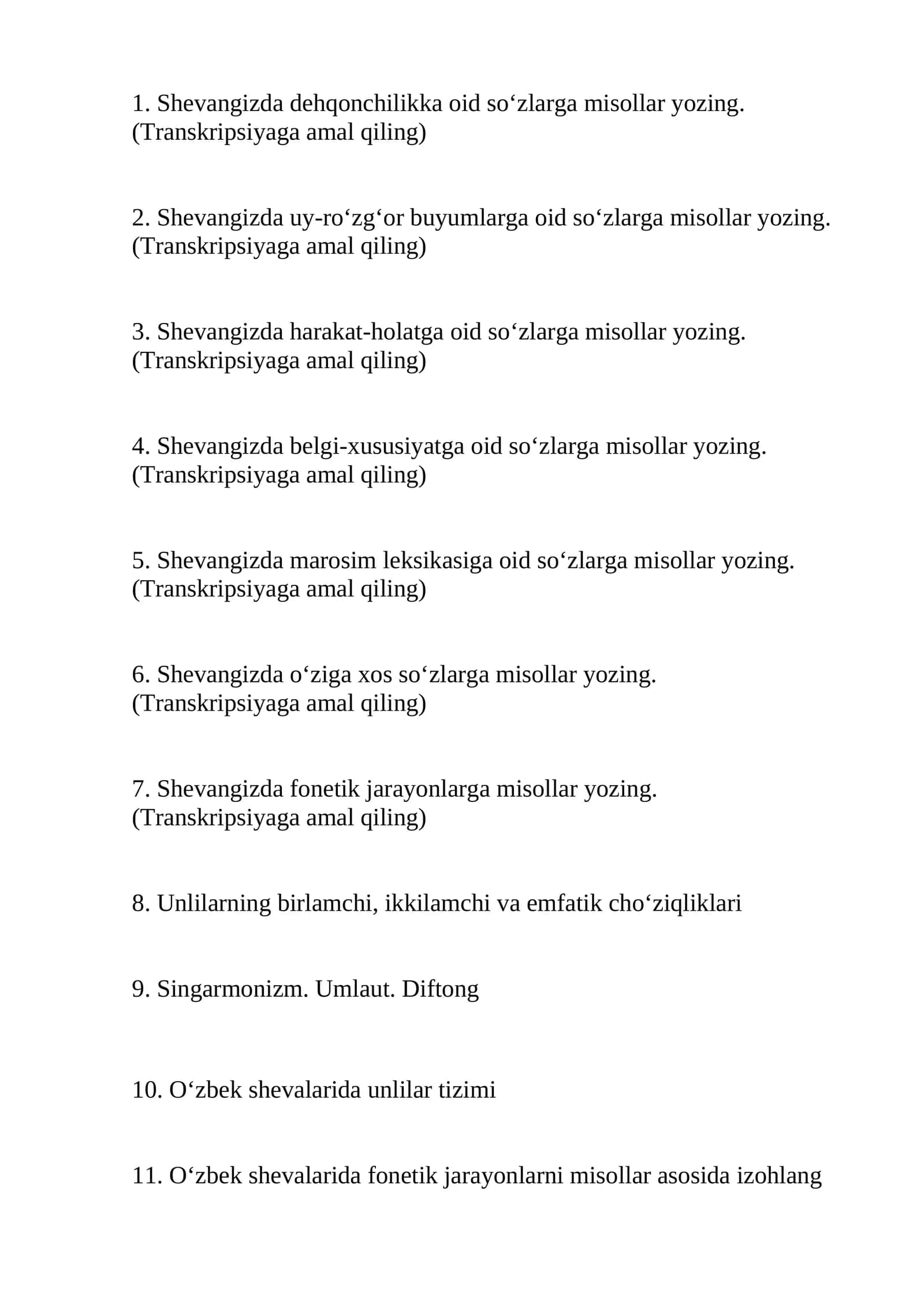 Dialektologiya savollar