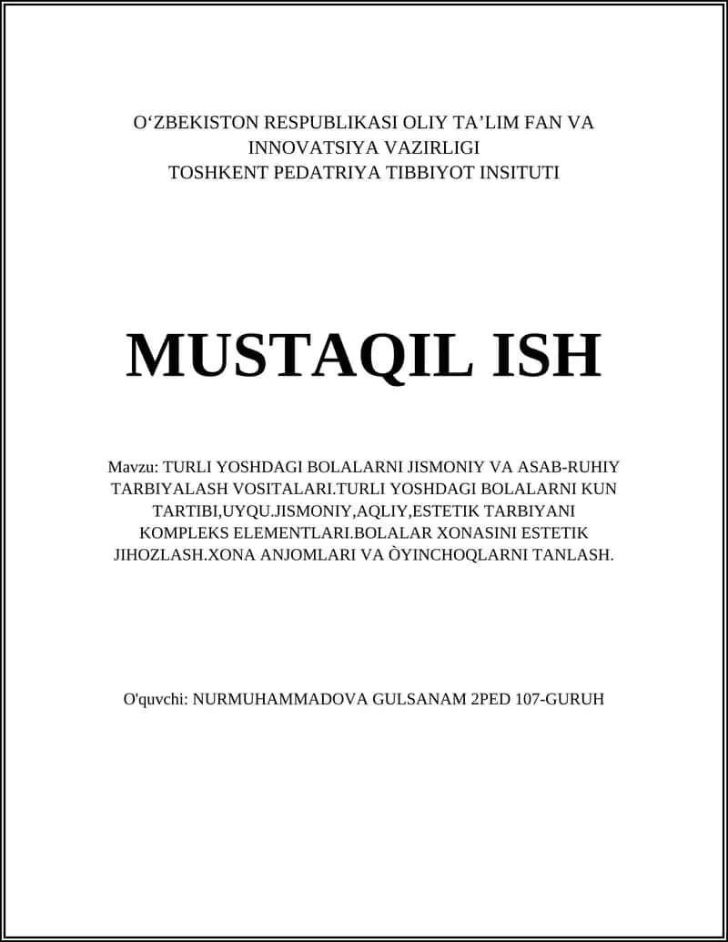 TURLI YOSHDAGI BOLALARNI JISMONIY VA ASAB-RUHIY TARBIYALASH VOSITALARI