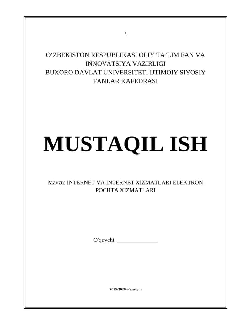 INTERNET VA INTERNET XIZMATLARI.ELEKTRON POCHTA XIZMATLARI