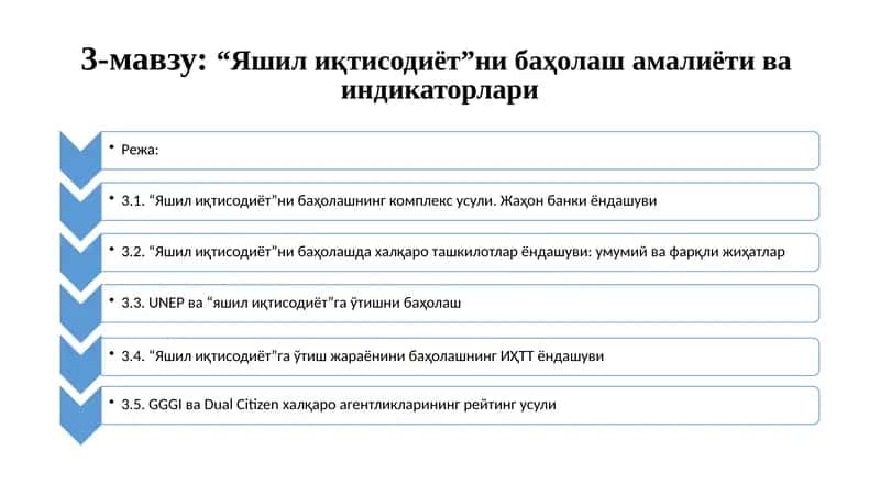 Яшилиқтисодиёт нибаҳолаш амалиёти ва индикаторлари