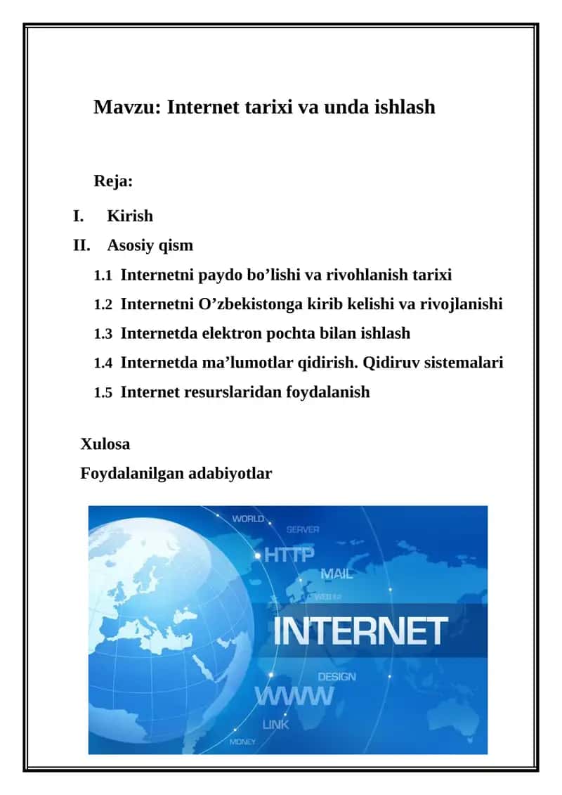 Internet tarixi va unda ishlash