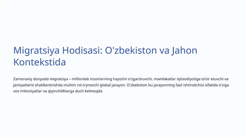 Migratsiya Hodisasi: O'zbekiston va Jahon Kontekstida