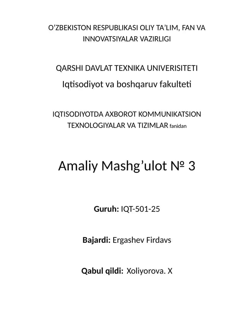 MS Access ma’lumotlar bazasi boshqarish tizimi