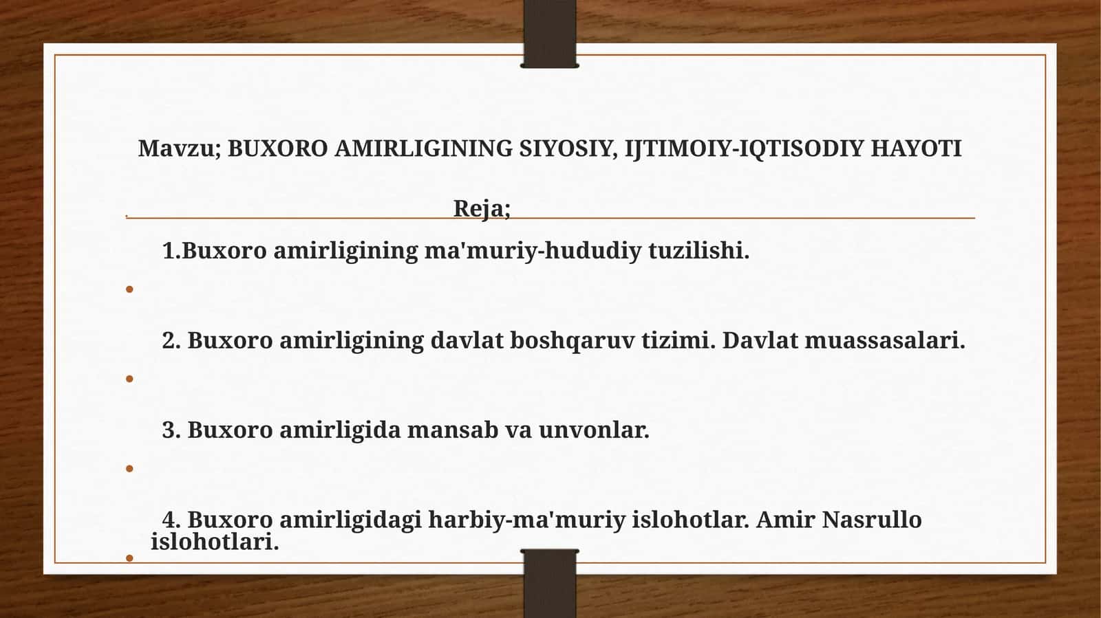 BUXORO AMIRLIGINING SIYOSIY, IJTIMOIY-IQTISODIY HAYOTI