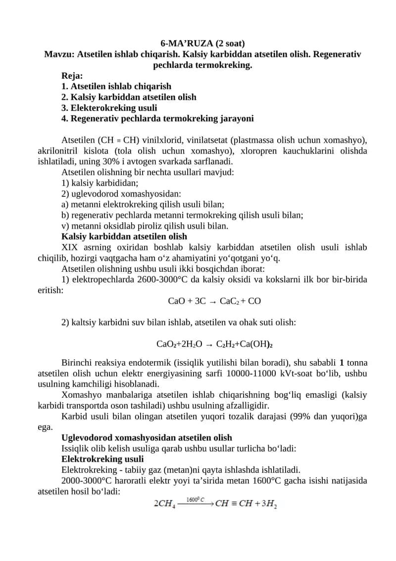 Atsetilen ishlab chiqarish