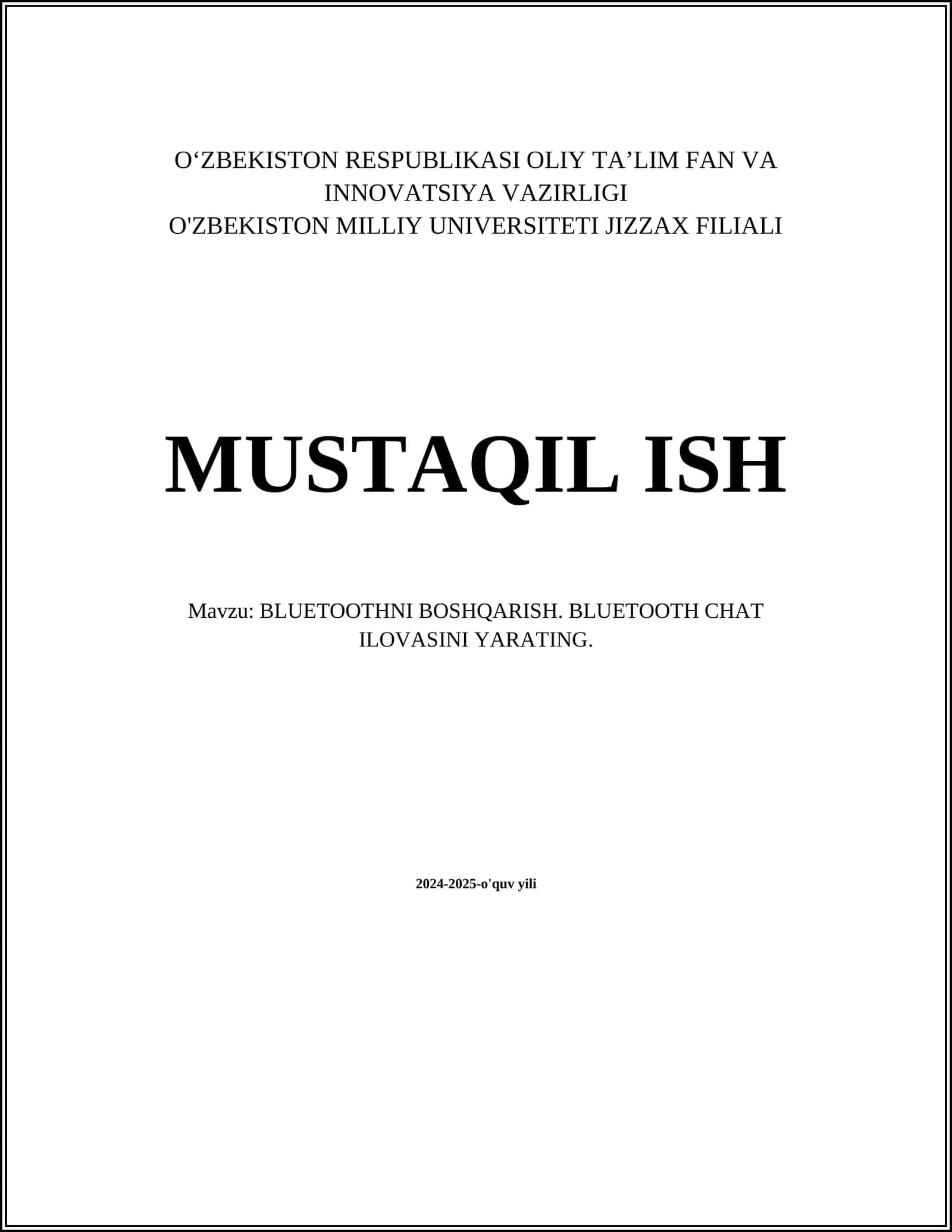 BLUETOOTHNI BOSHQARISH. BLUETOOTH CHAT ILOVASINI YARATING