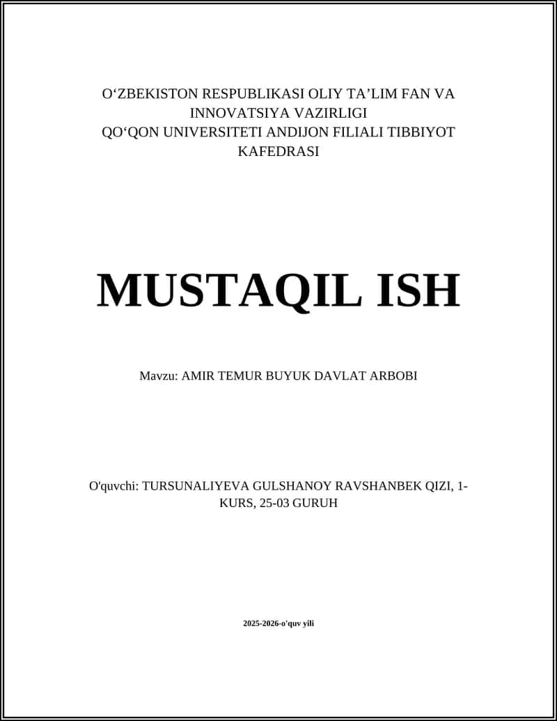 AMIR TEMUR BUYUK DAVLAT ARBOBI