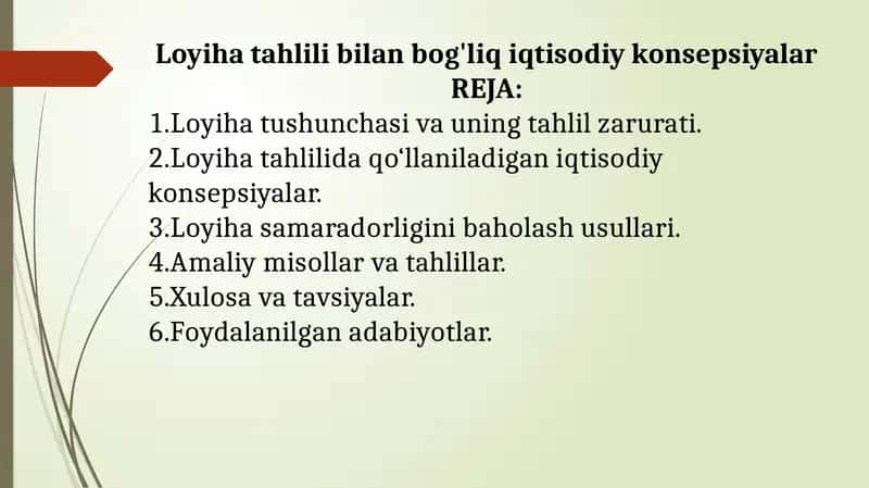 Loyiha tahlili bilan bog'liq iqtisodiy konsepsiyalar