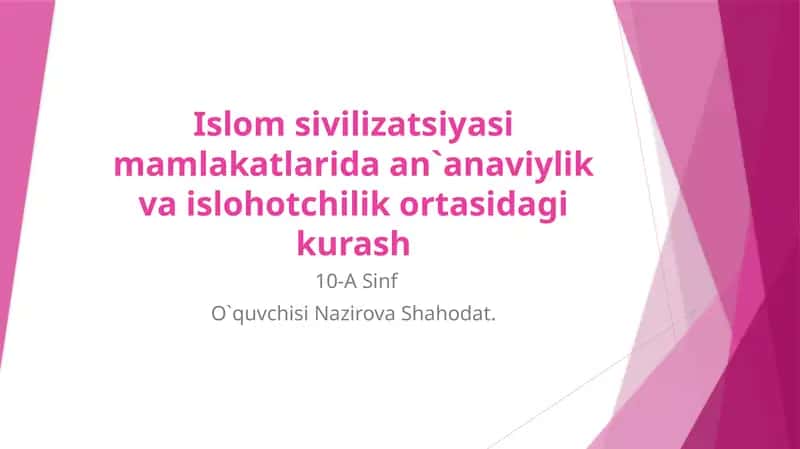 Islom sivilizatsiyasi mamlekatlari da an`anaviylik va islaxotchilik ortasidagi kurash