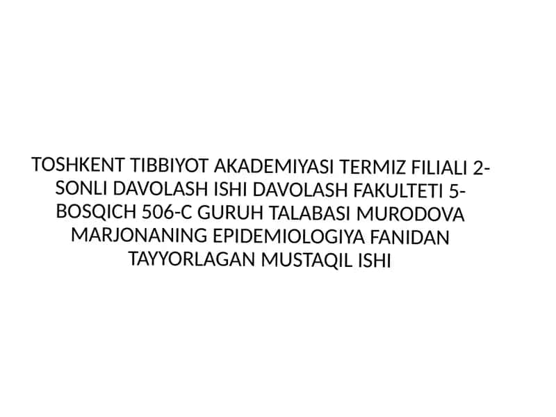 Karantin va O'ta xavfli infeksiyalar